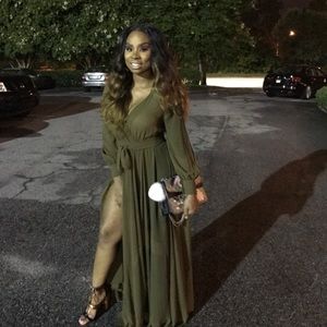 Olive Wrap Maxi Dress